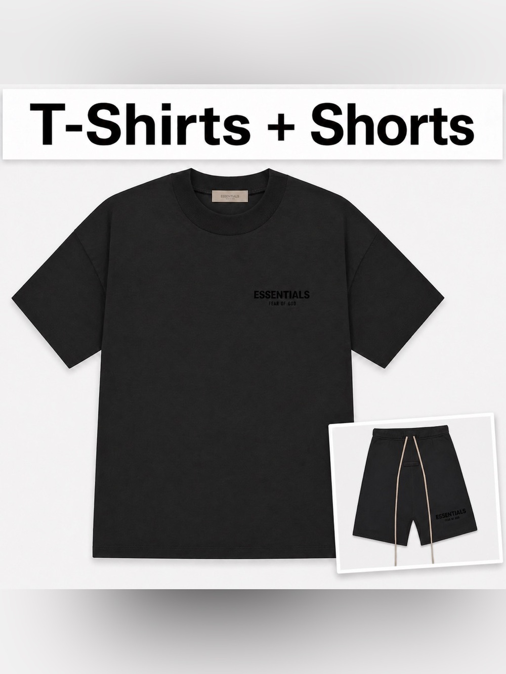 Fear of God Essentials Tee + shorts set Stretch limo/ Jet Black NWT all sizes